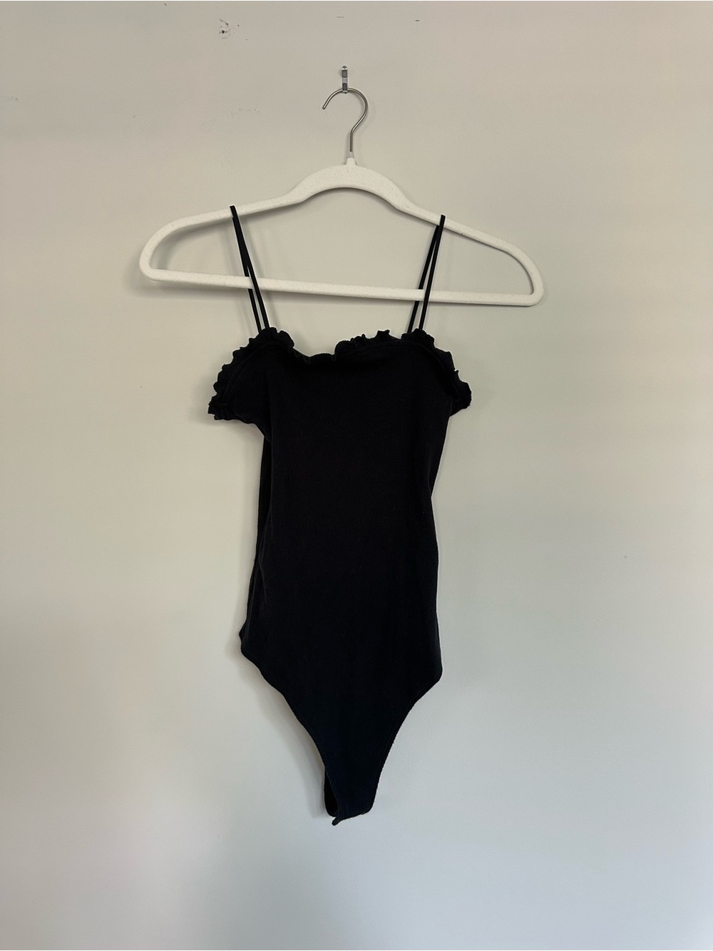Abercrombie & Fitch Black Ruffle Ribbed Bodysuit
